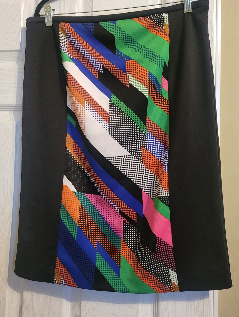 Calvin Klein Black A-Line Skirt with Multicolor Geometric Panel